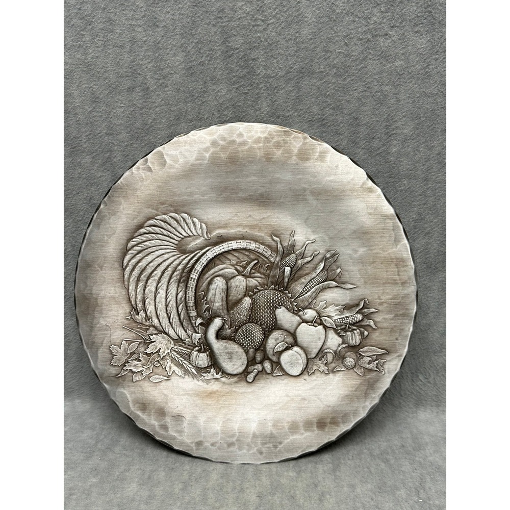 American Forging Plate Silver Hand Forged Aluminum Hammered Cornucopia Harvest - Picture 6 of 8
